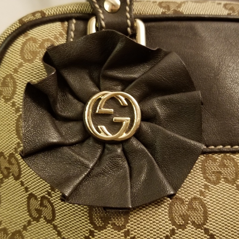 Auth. Gucci Trophy Canvas Small Tote Bag